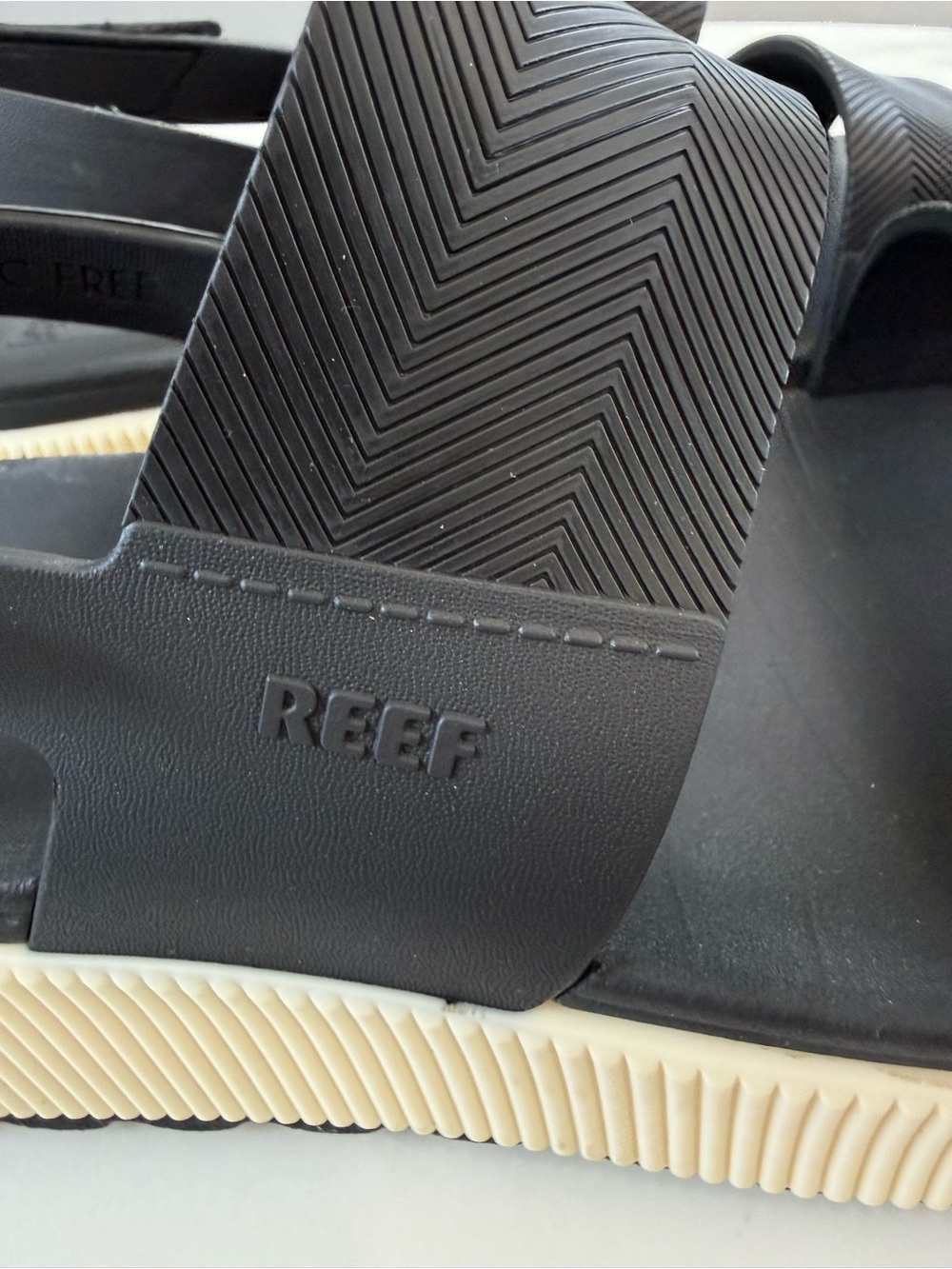 Reef Black Slingback Platform Sandals with Cream Ribbed Sole - Picture 7 of 8